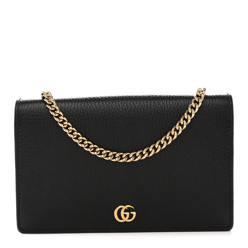 Dollar Calfskin Mini GG Marmont Chain Wallet Black