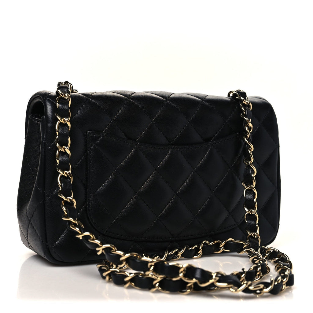 Lambskin Quilted Mini Rectangular Flap Black