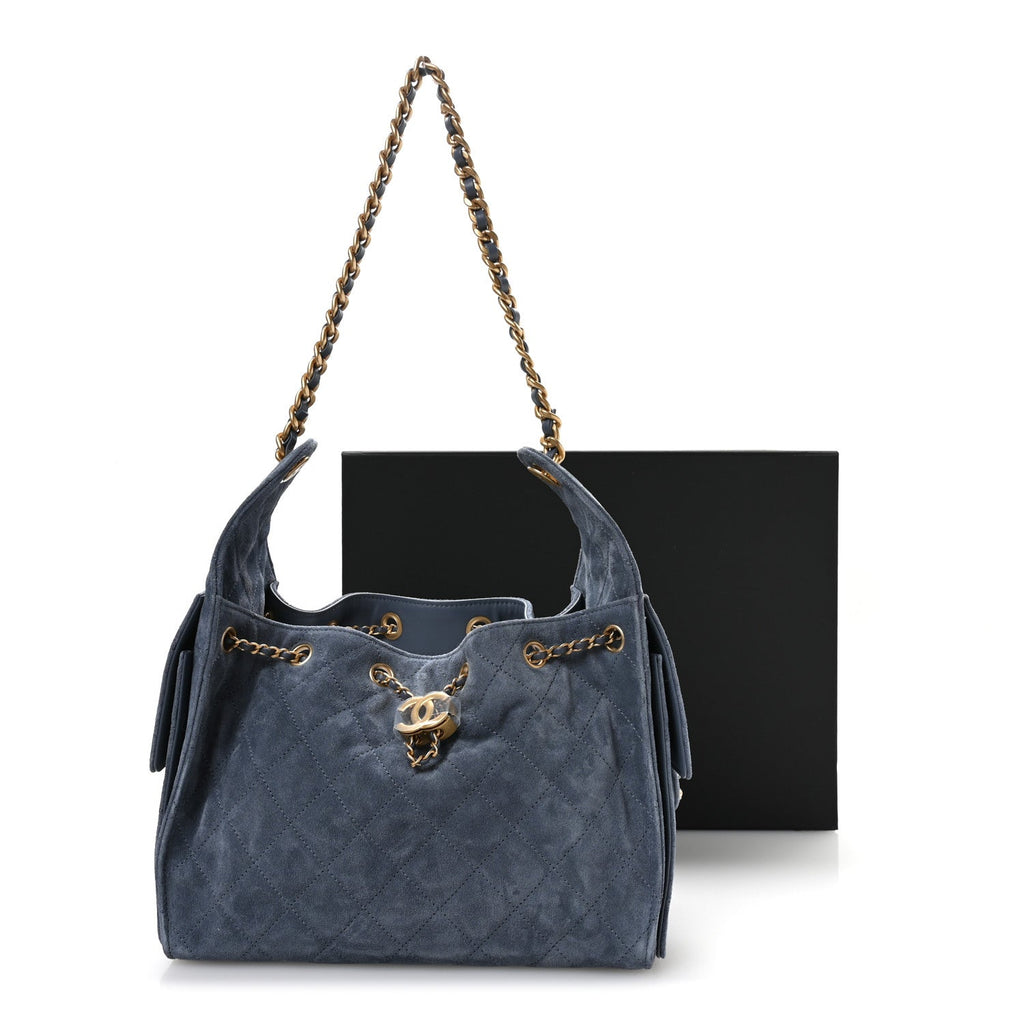 Suede Quilted Small Chanel 25 Handbag Blue