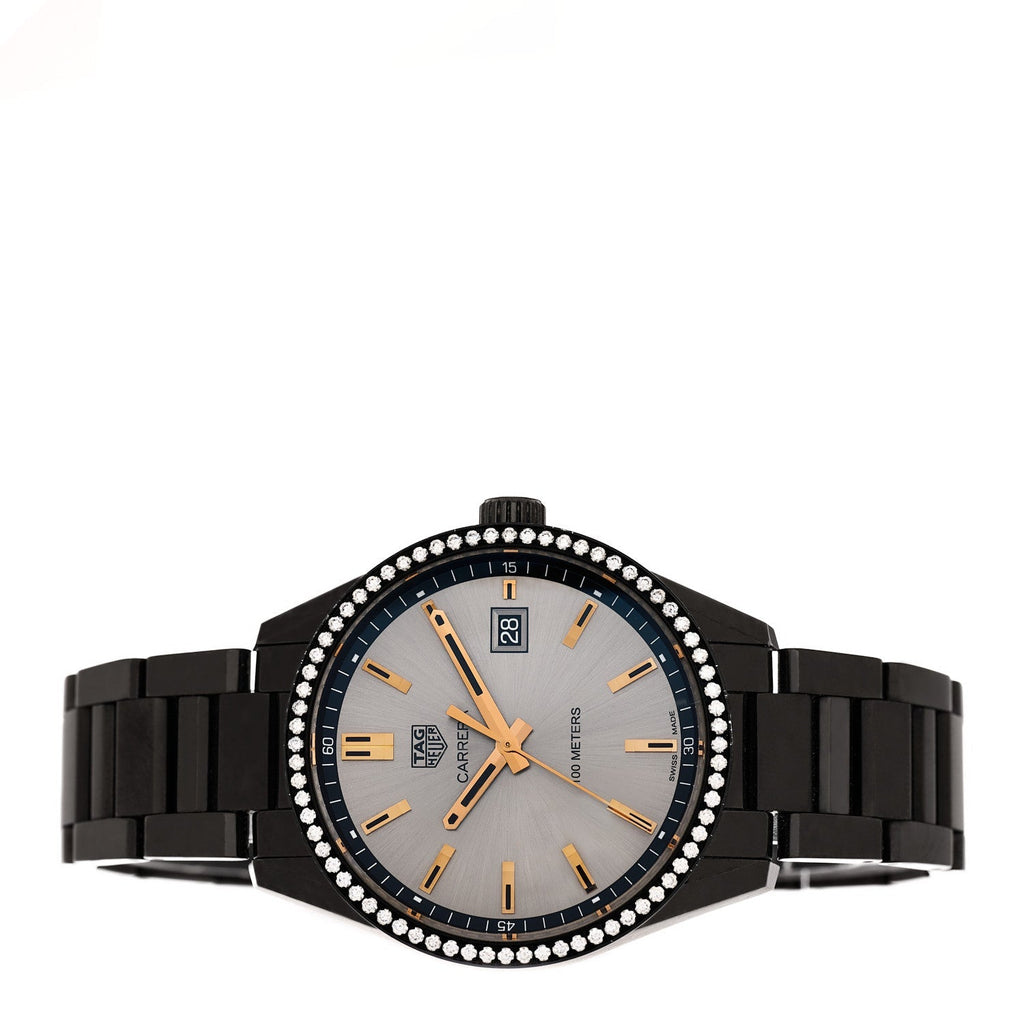 Stainless Steel Diamond Bezel 39mm Carrera Lady Quartz Watch Grey WAR1115