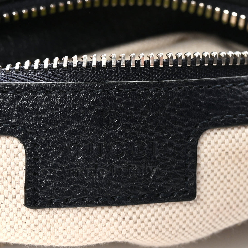 GG Supreme Monogram Textured Calfskin Web Large Attache Shoulder Bag Beige Blue
