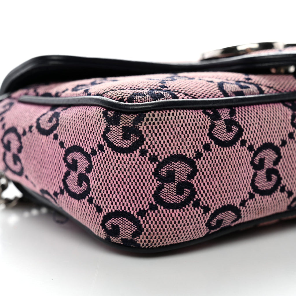Monogram Multicolor Matelasse Diagonal Super Mini GG Marmont Shoulder Bag Pink Blue