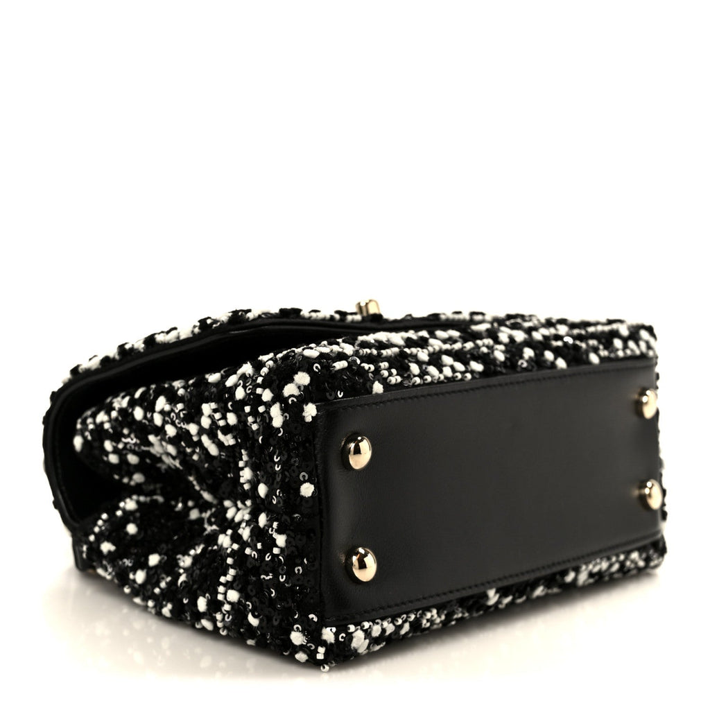 Lambskin Sequin Beaded Extra Mini Coco Handle Flap Black White