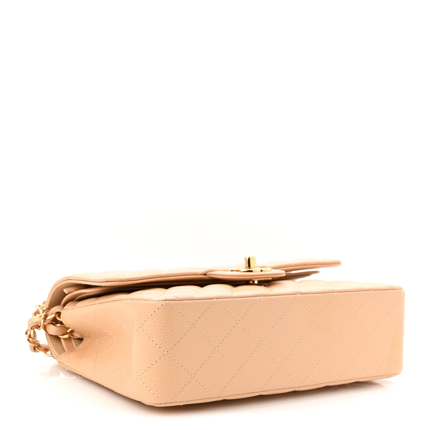 Caviar Quilted Small Double Flap Beige