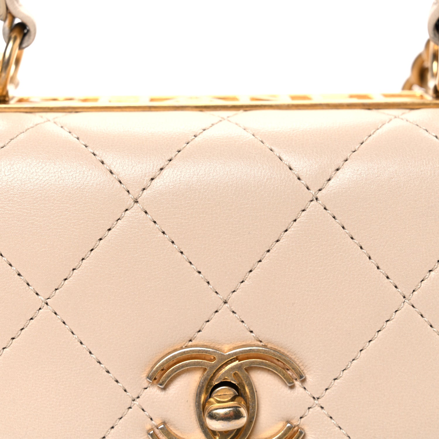 Lambskin Quilted Small Trendy Spirit Top Handle Bag Beige