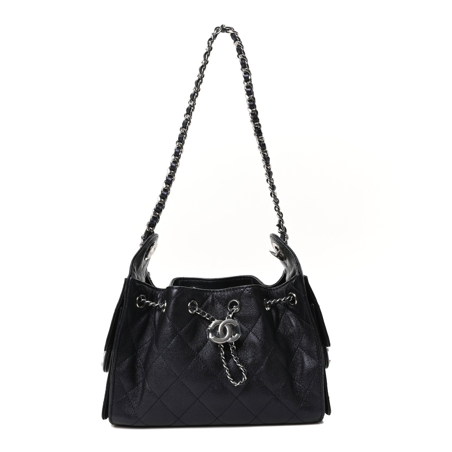 Metallic Caviar Quilted Mini Chanel 25 Handbag Dark Blue