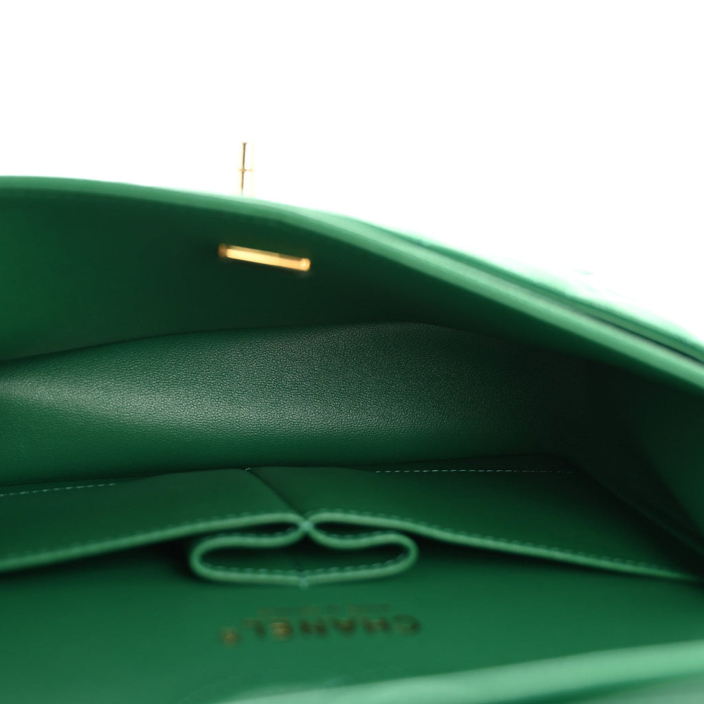 Caviar Quilted Small Double Flap Green