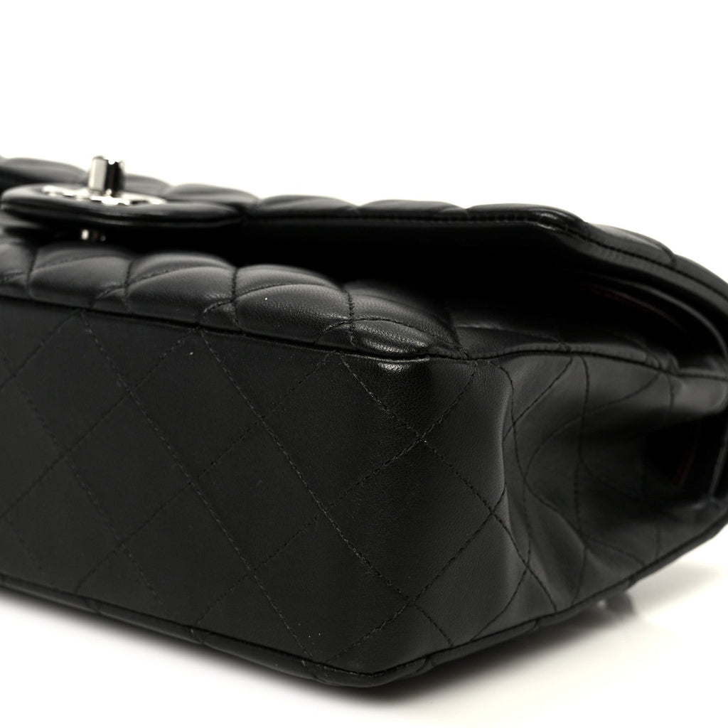 Lambskin Quilted Medium Double Flap Black