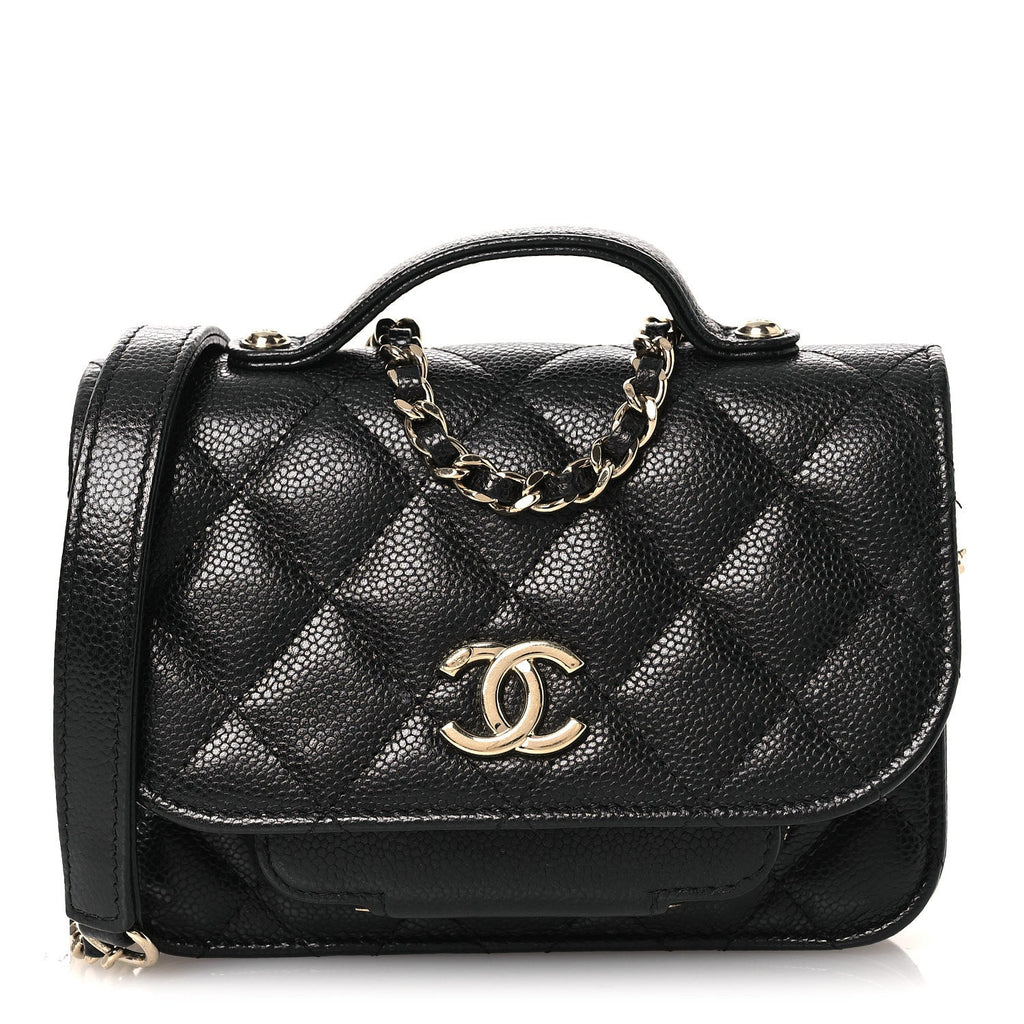Caviar Quilted Business Affinity Clutch With Chain Black