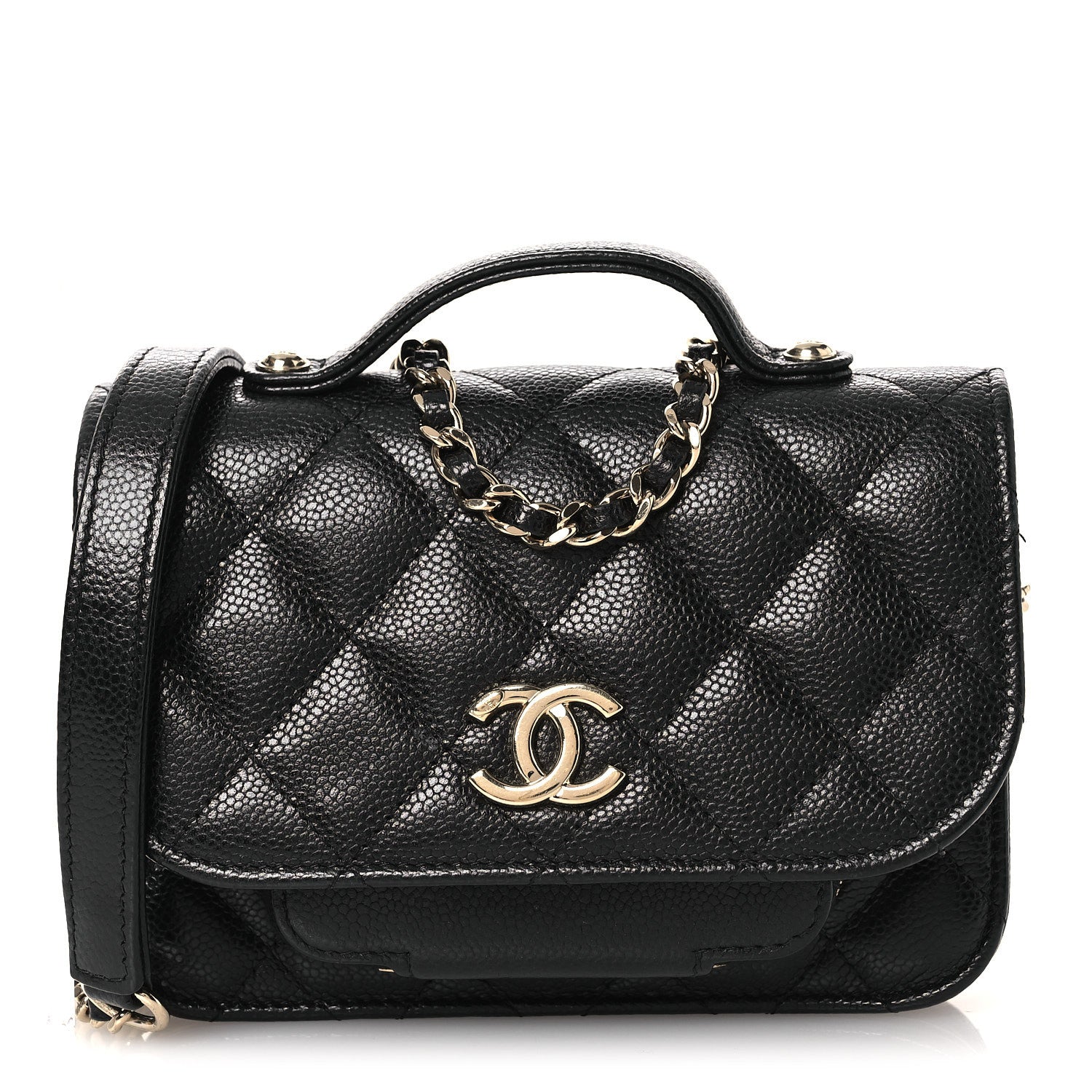 Caviar Quilted Business Affinity Clutch With Chain Black