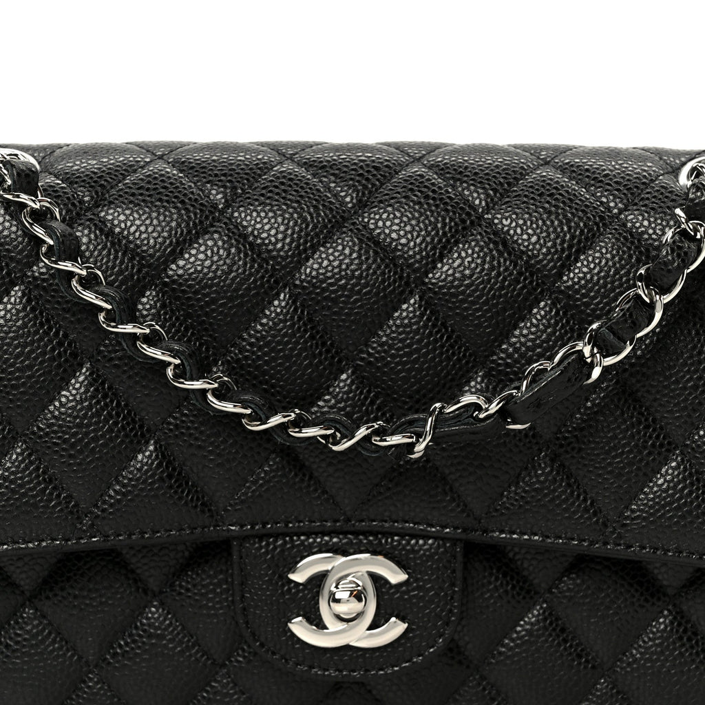 Caviar Quilted Medium Double Flap Black