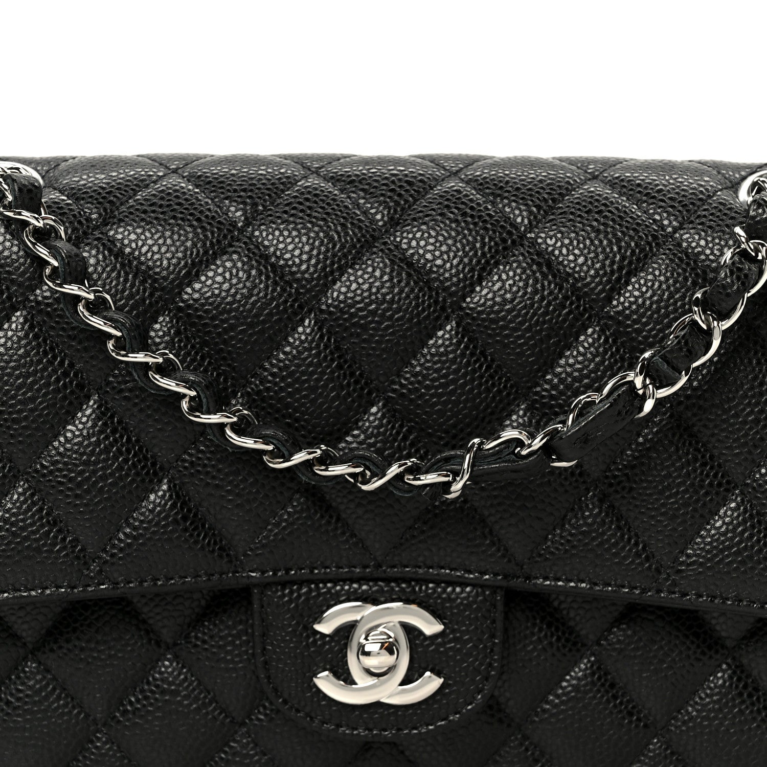 Caviar Quilted Medium Double Flap Black