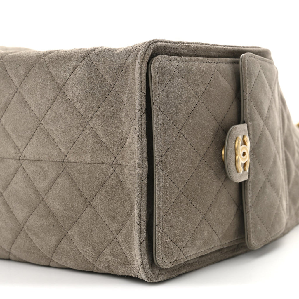 Suede Quilted Medium Chanel 25 Handbag Dark Grey