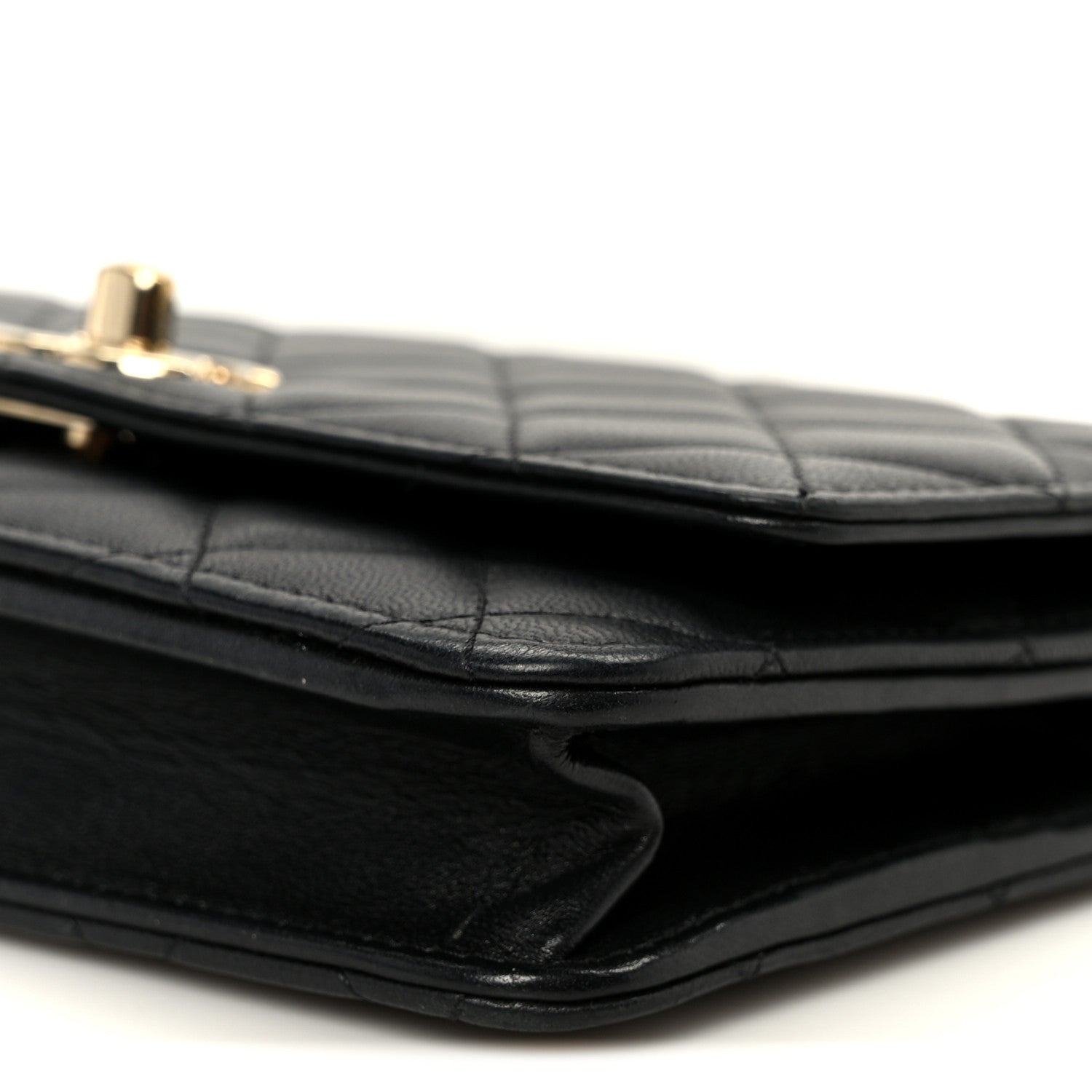 Lambskin Quilted Trendy CC Wallet On Chain WOC Black