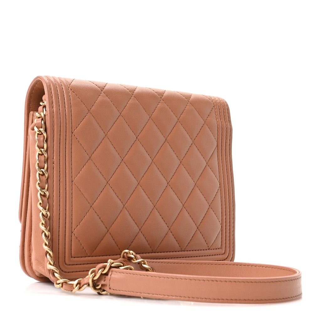 Calfskin Quilted Boy Square Wallet on Chain WOC Brown