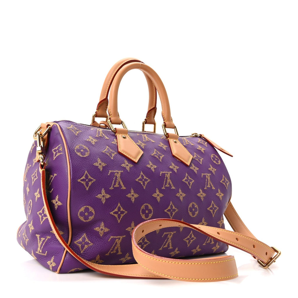 Calfskin Embroidered Monogram Speedy P9 Bandouliere 30 Golden Lotus Purple