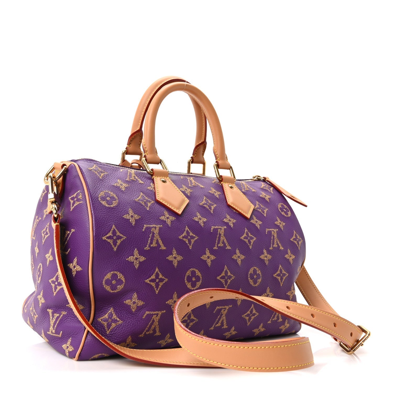 Calfskin Embroidered Monogram Speedy P9 Bandouliere 30 Golden Lotus Purple