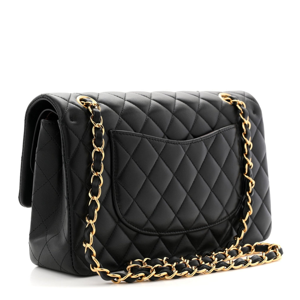 Lambskin Quilted Medium Double Flap Black