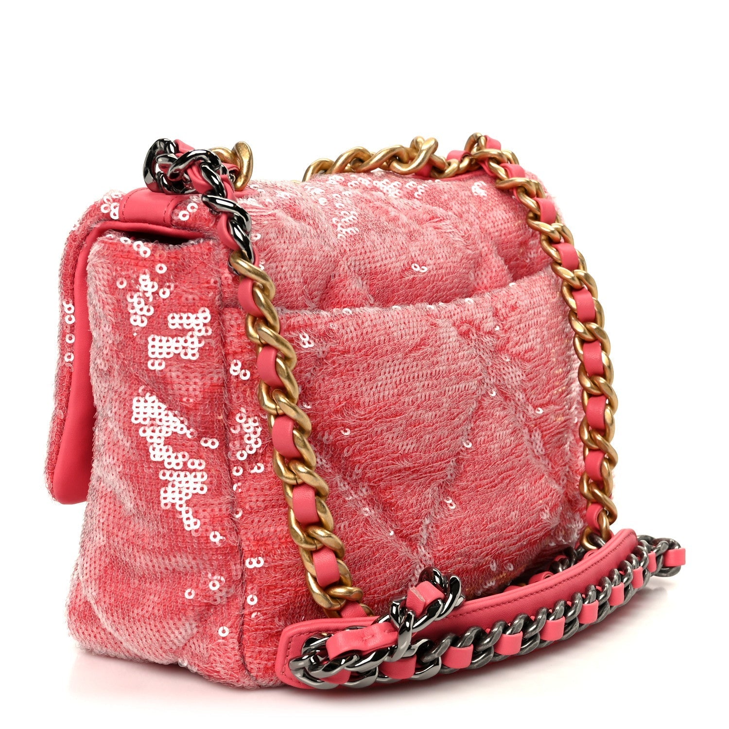 Sequin Quilted Medium Chanel 19 Flap Coral