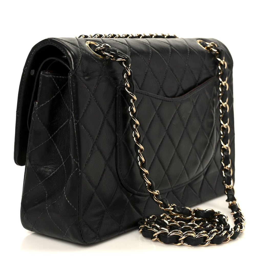 Lambskin Quilted Medium Double Flap Black