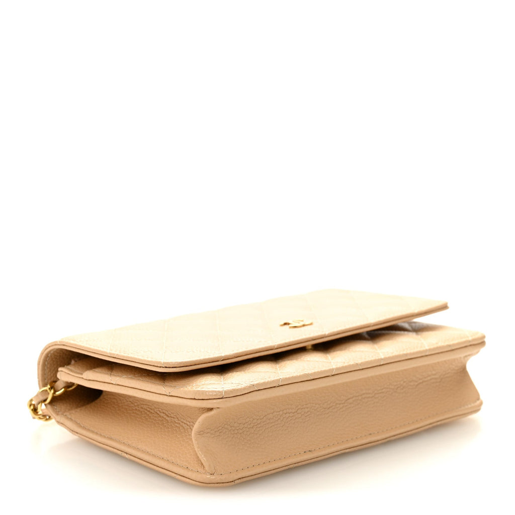 Caviar Quilted Wallet on Chain WOC Beige