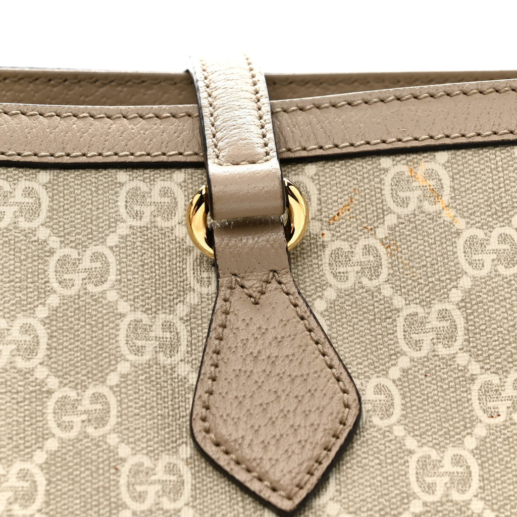 GG Supreme Monogram Textured Dollar Calfskin Web Medium Ophidia Shopping Tote Beige Mystic White Oatmeal