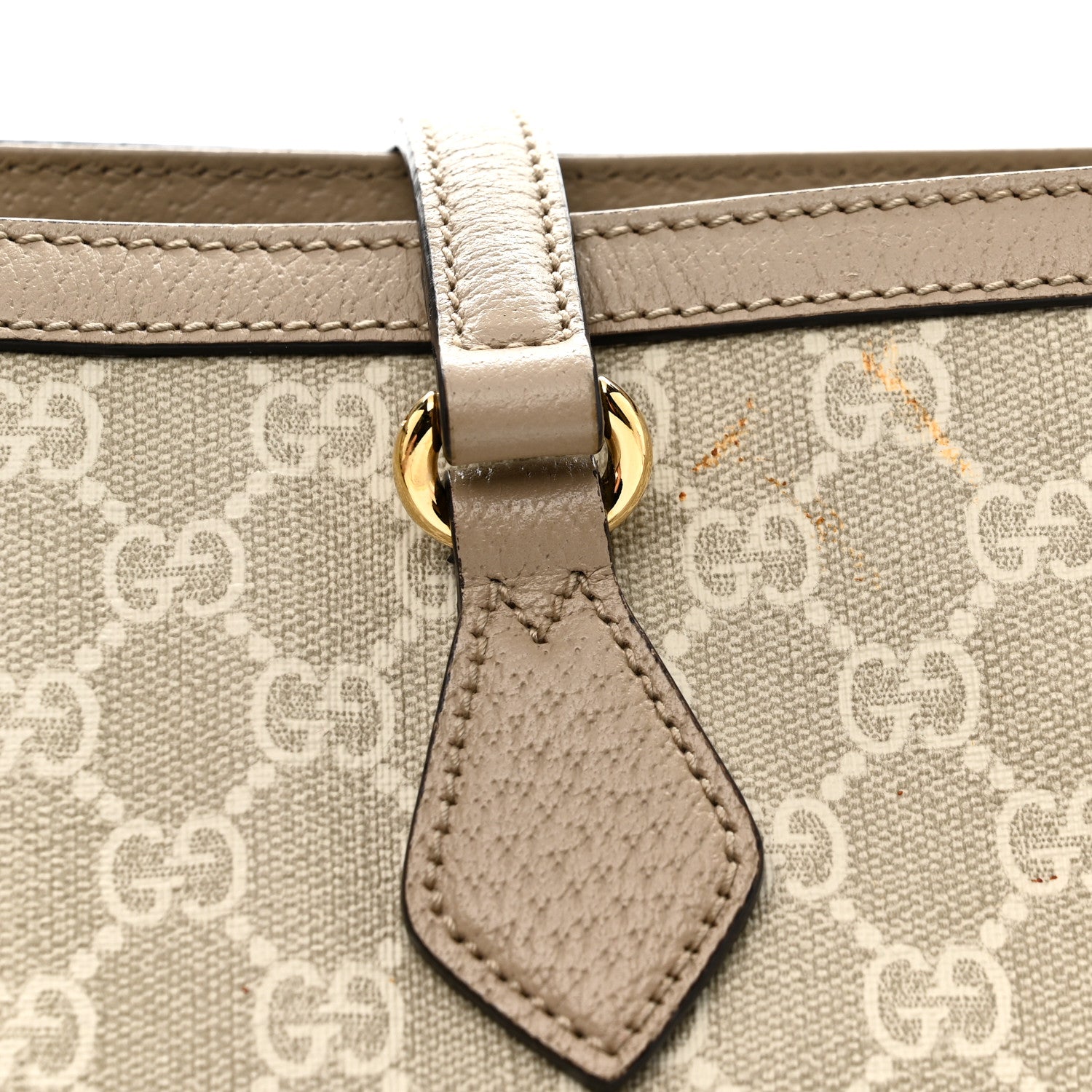 GG Supreme Monogram Textured Dollar Calfskin Web Medium Ophidia Shopping Tote Beige Mystic White Oatmeal