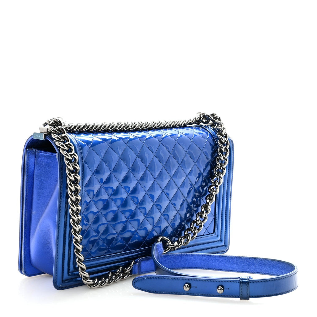 Metallic Patent Quilted New Medium Boy Flap Blue