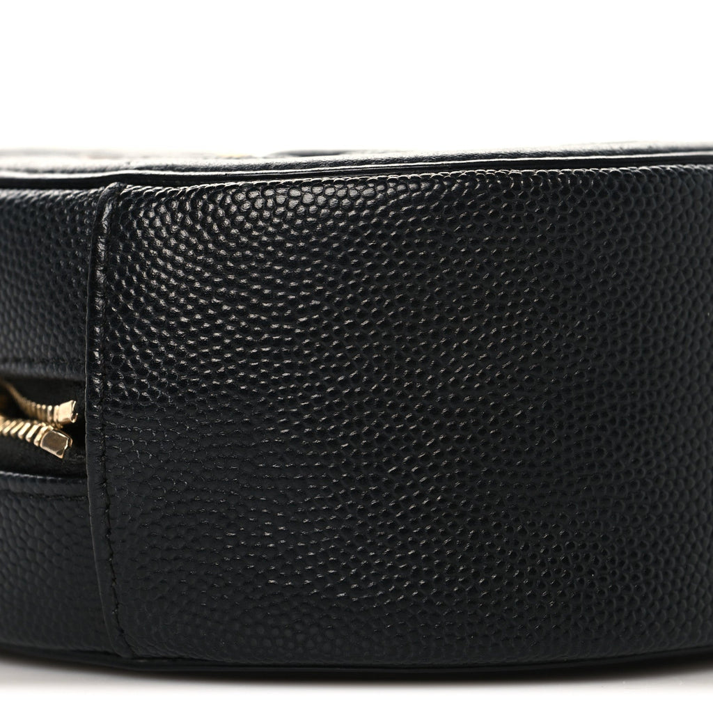 Caviar Quilted Round Filigree Crossbody Black