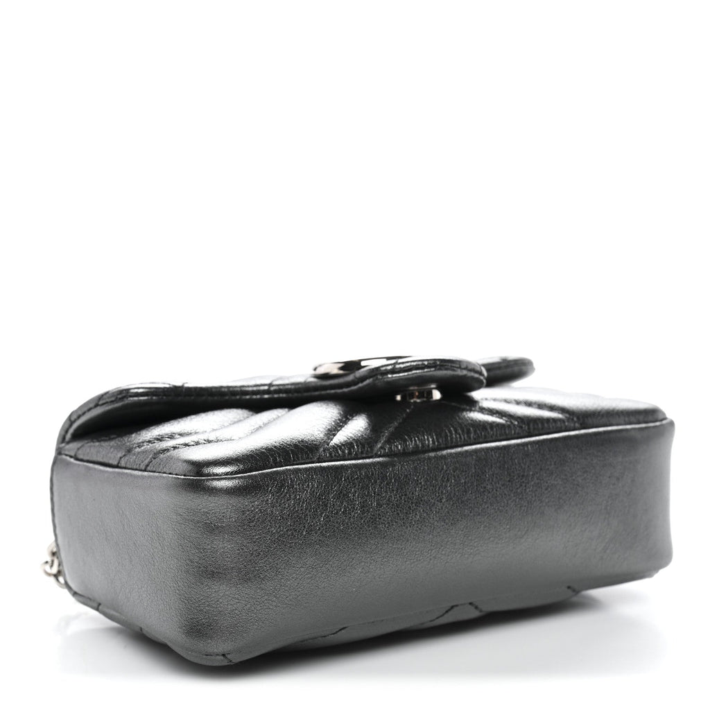 Metallic Lambskin Matelasse Mini GG Marmont Shoulder Bag Piombo