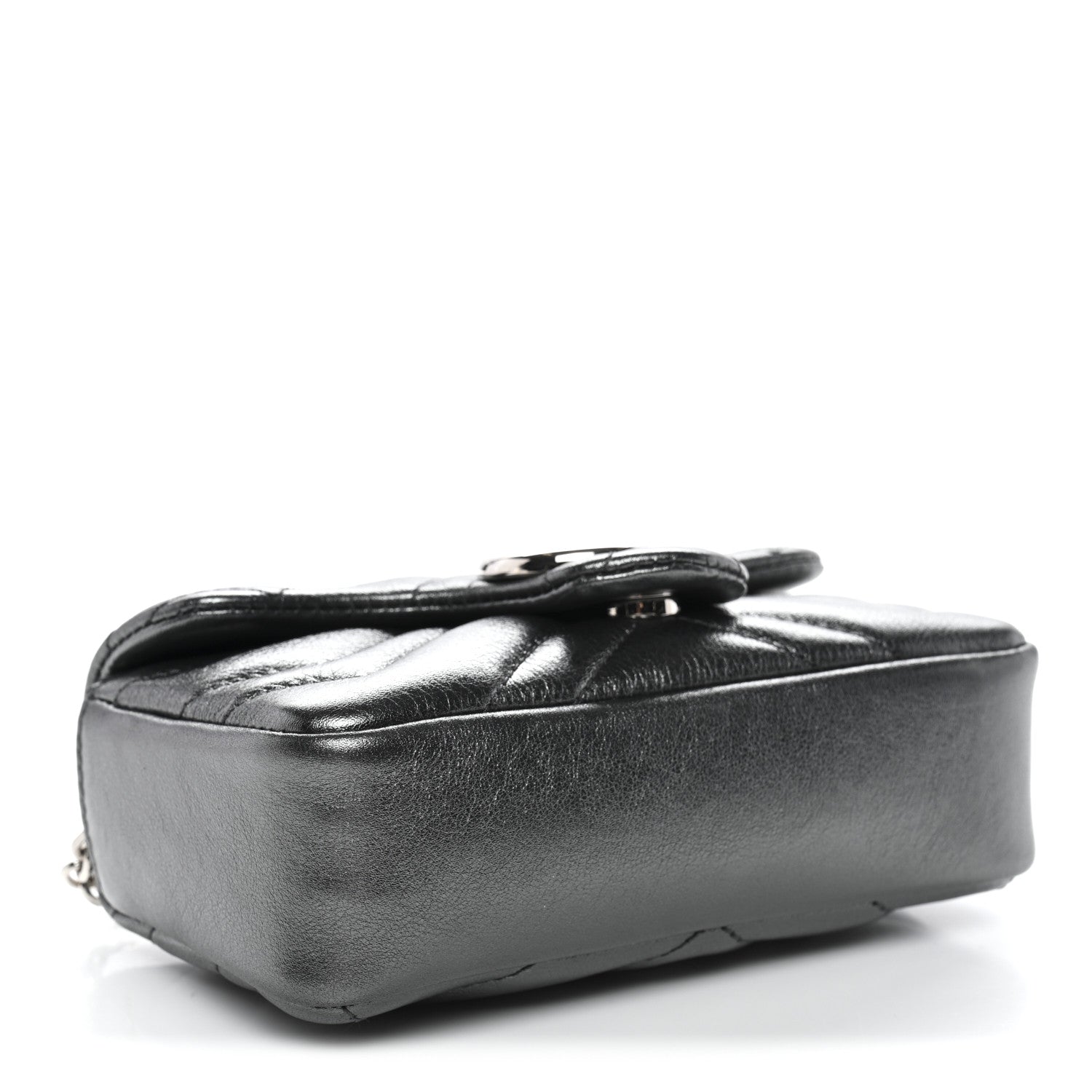 Metallic Lambskin Matelasse Mini GG Marmont Shoulder Bag Piombo