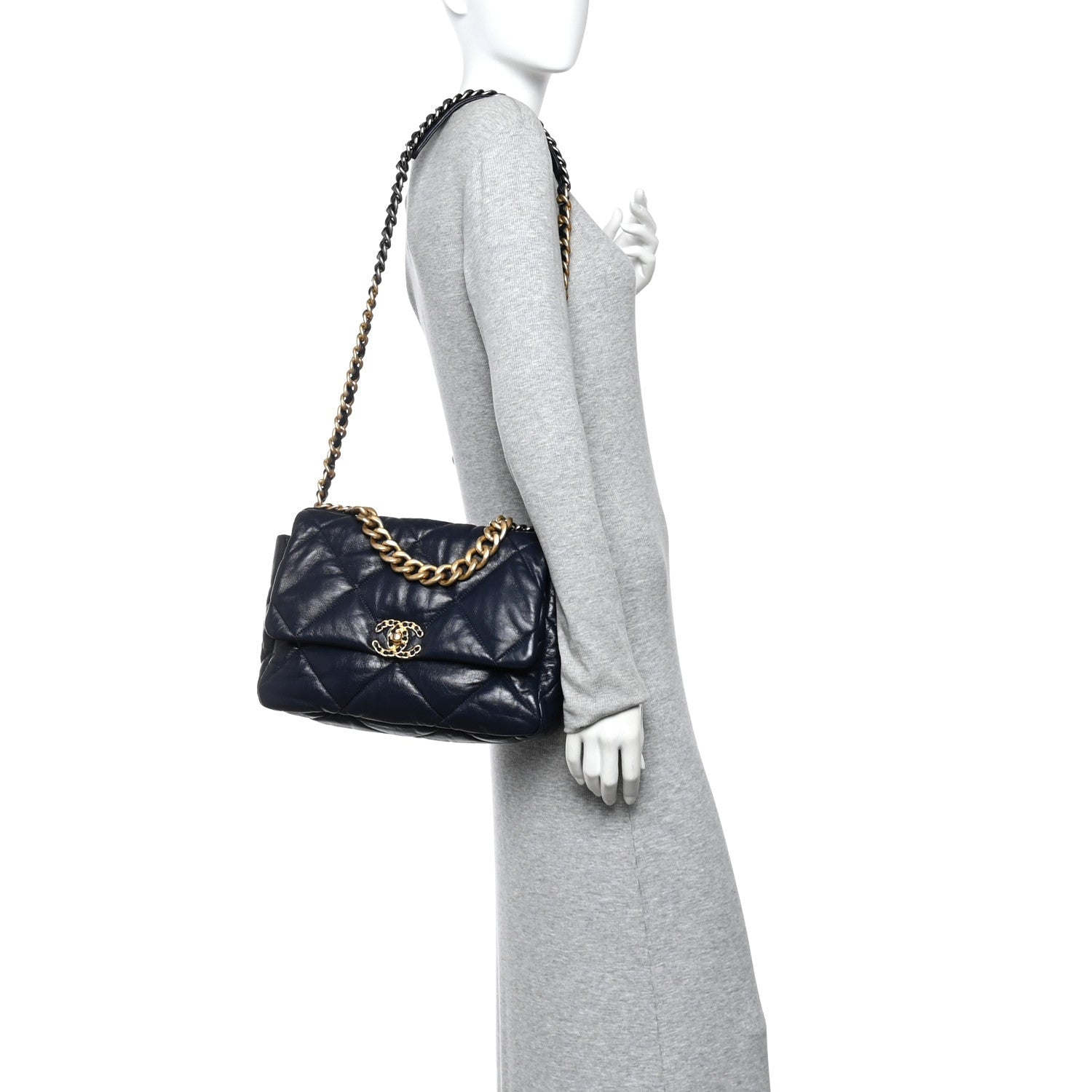 Goatskin Quilted Large Chanel 19 Flap Navy Blue
