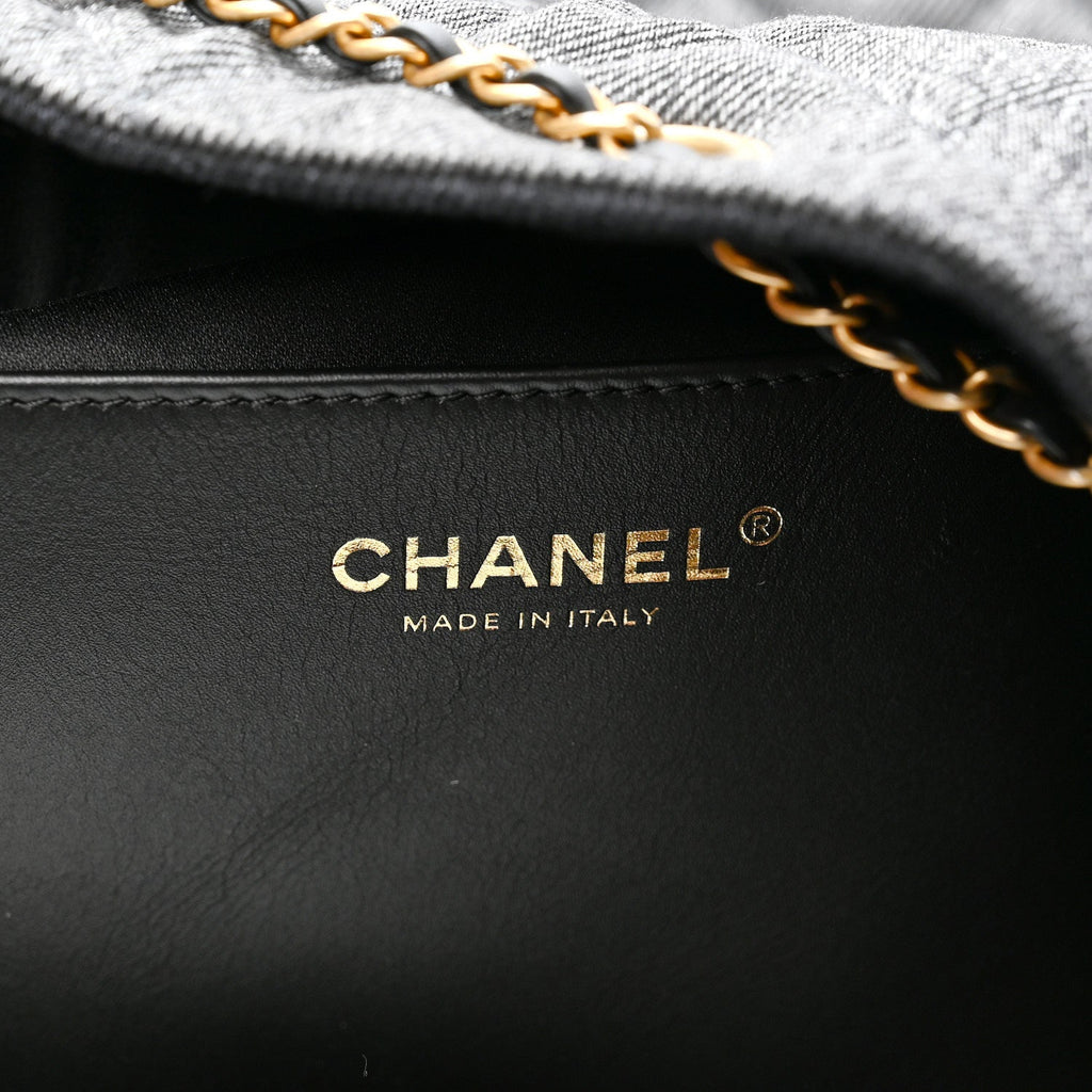 Washed Denim Quilted Large Chanel 25 Handbag Black