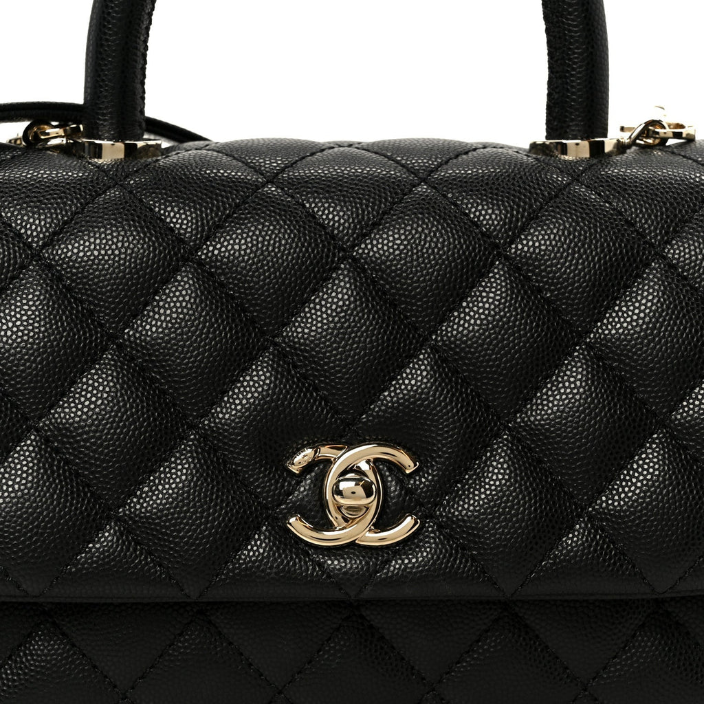 Caviar Quilted Mini Coco Handle Flap Black