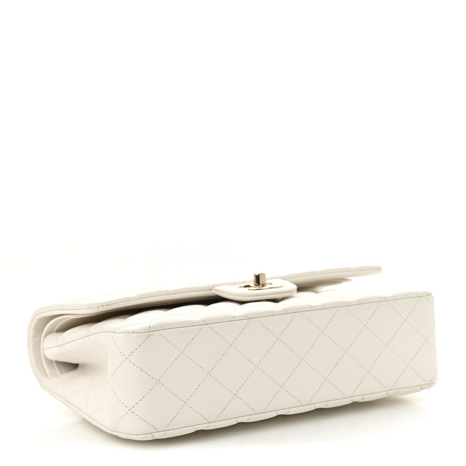 Caviar Quilted Medium Double Flap White