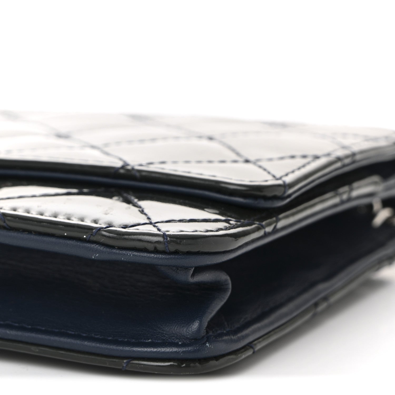 Patent Quilted Wallet On Chain WOC Navy Blue