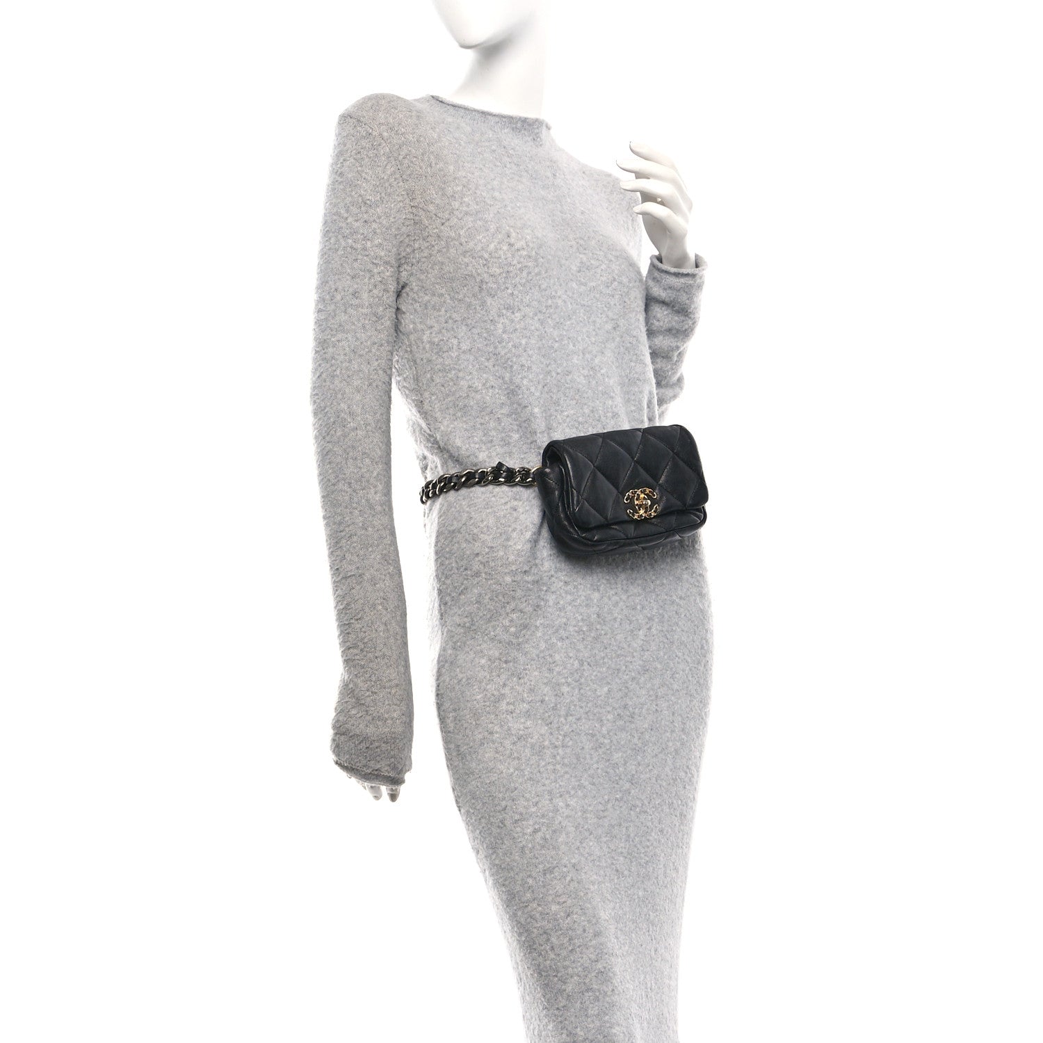 Goatskin Quilted Chanel 19 Waist Bag Black