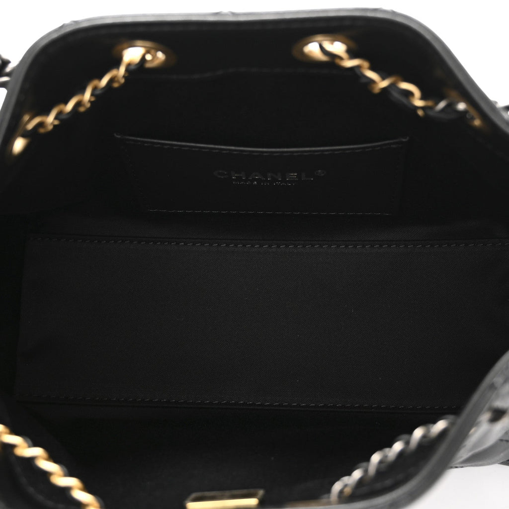 Shiny Crumpled Quilted Mini Chanel 25 Handbag Black