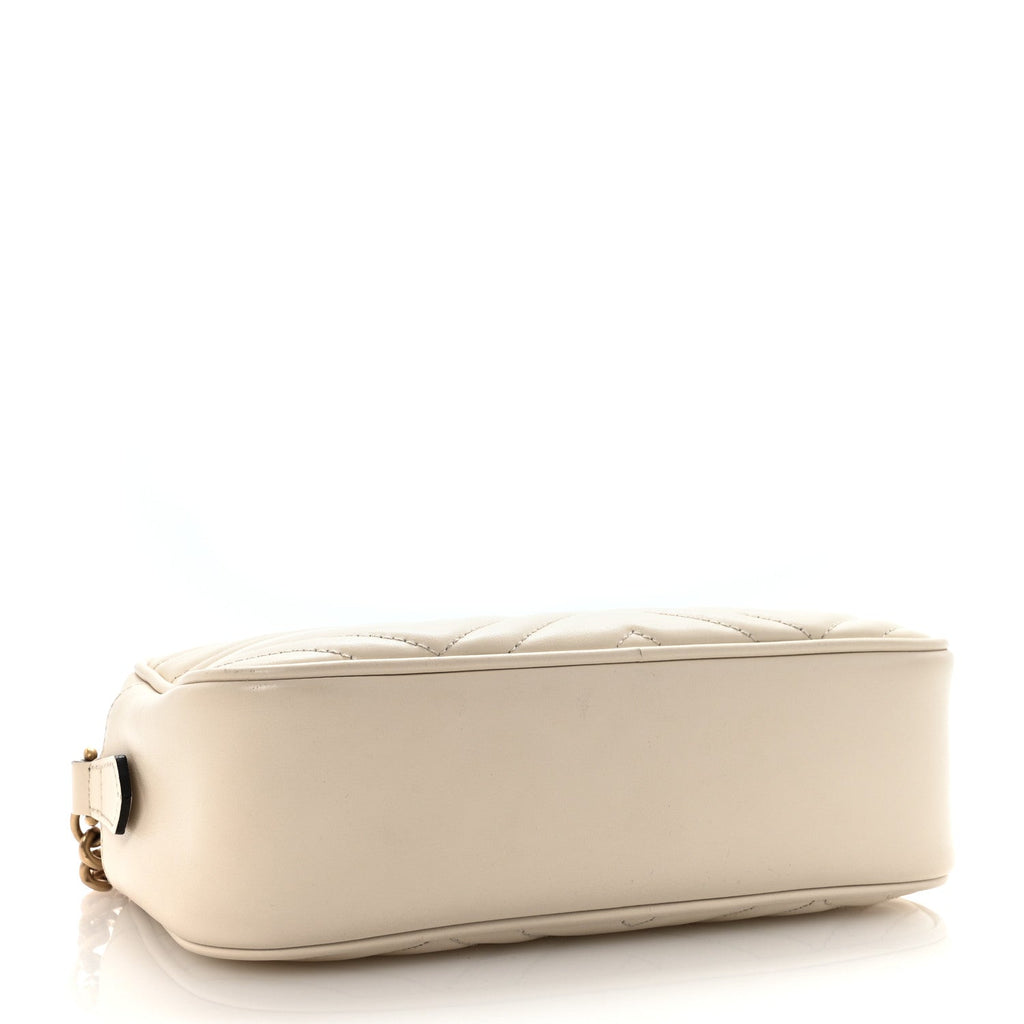 Calfskin Matelasse Small GG Marmont Chain Shoulder Bag White