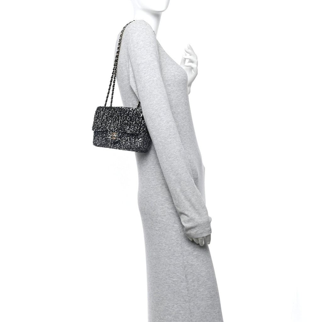 Sequin Quilted Small Single Flap Black White Grey