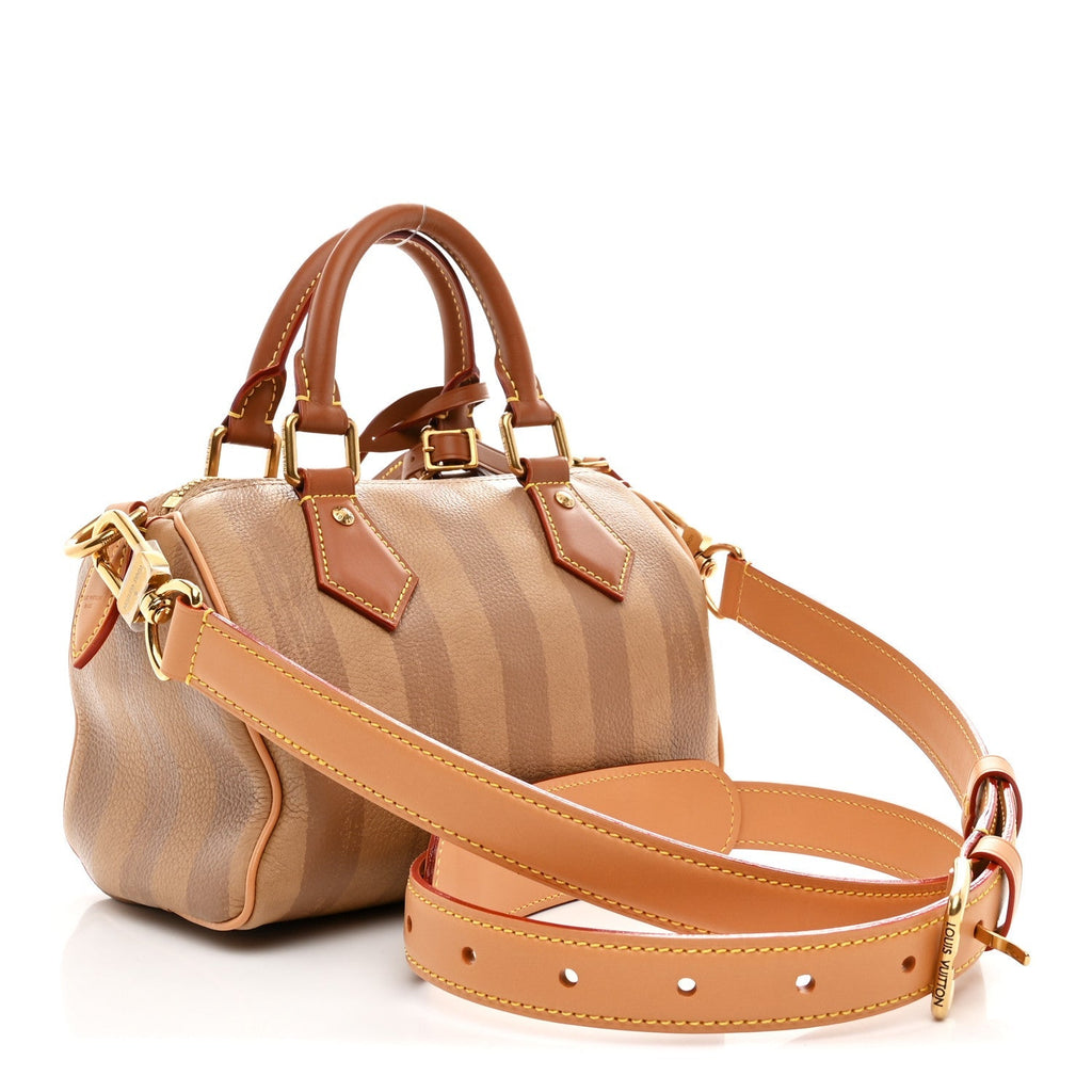 Calfskin Washed Stripes Speedy P9 Bandouliere 20 Camel