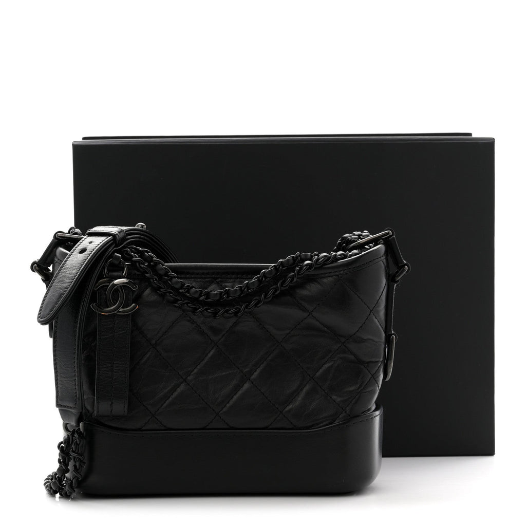 Aged Calfskin Quilted Small Gabrielle Hobo So Black