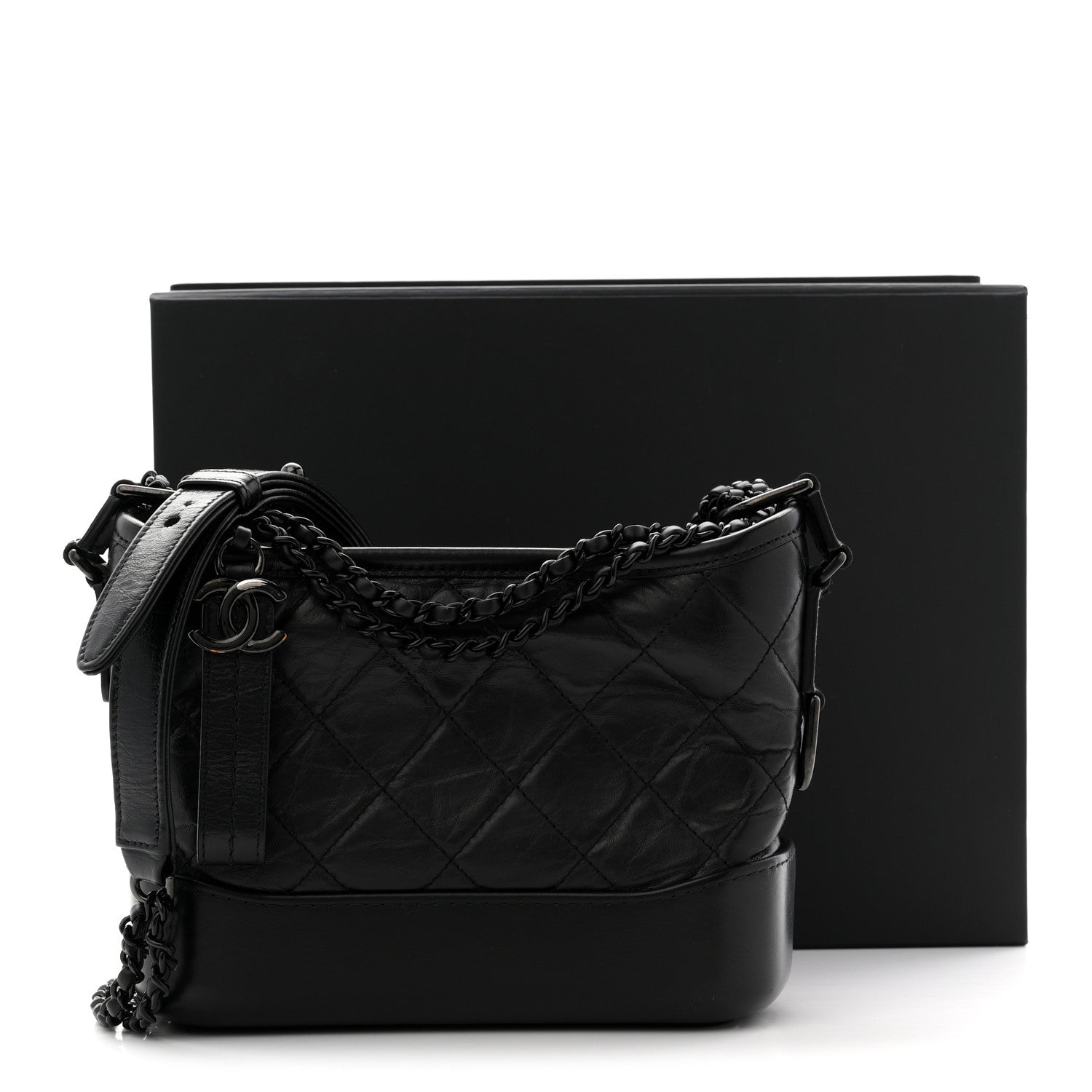 Aged Calfskin Quilted Small Gabrielle Hobo So Black