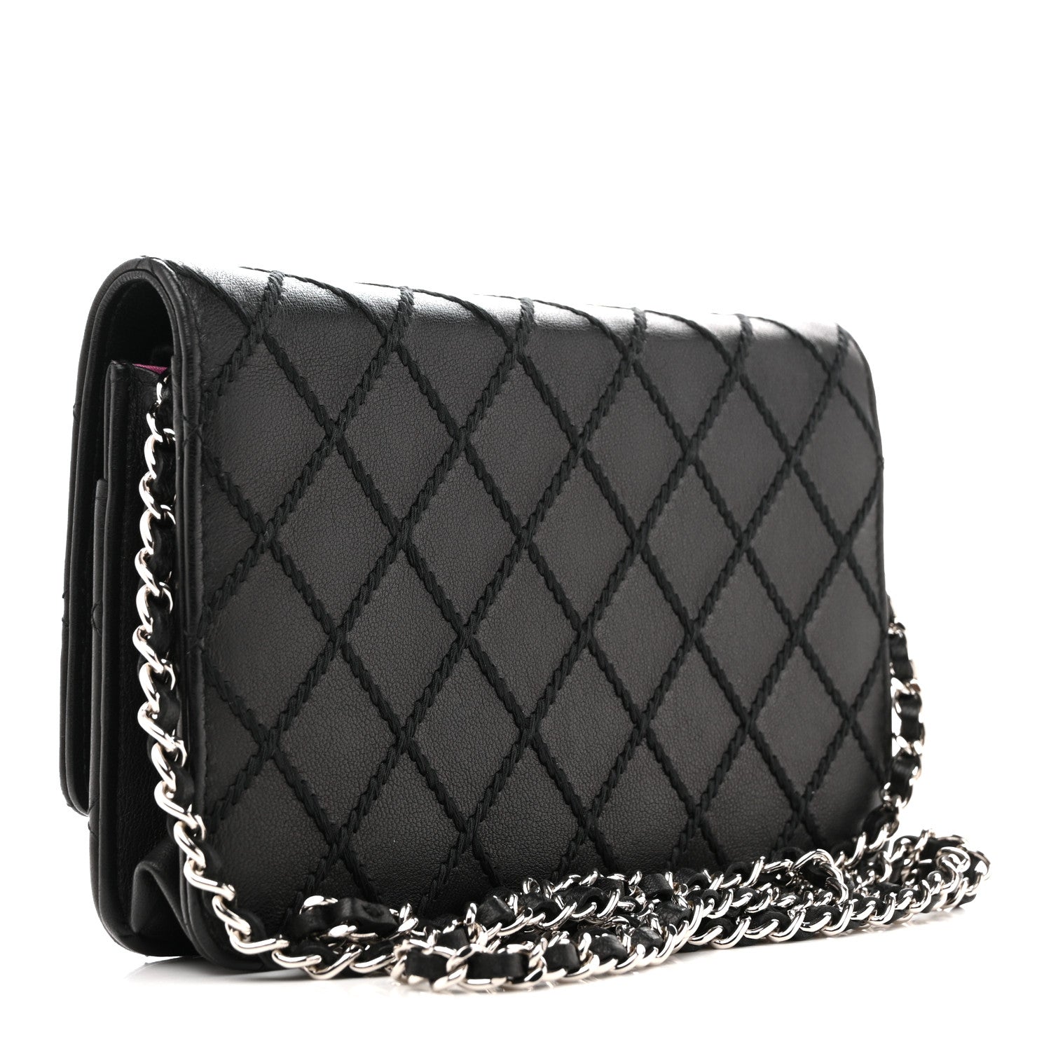 Calfskin Whipstitch Wallet On Chain WOC Black