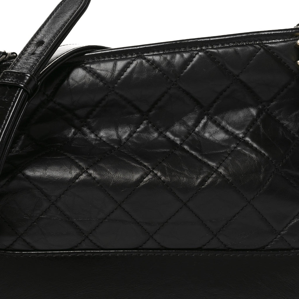 Aged Calfskin Quilted Medium Gabrielle Hobo Black