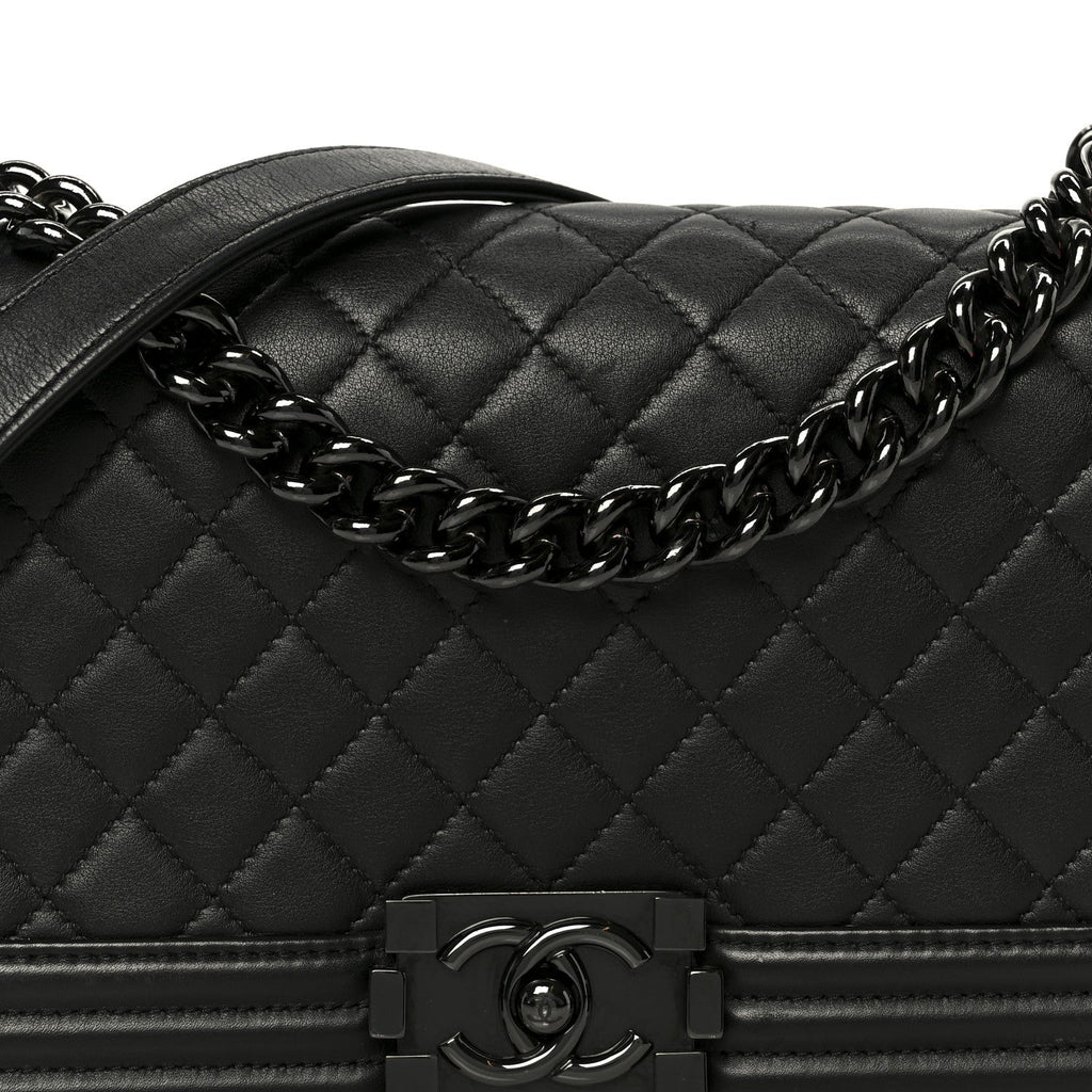 Calfskin Quilted Medium Boy Flap So Black