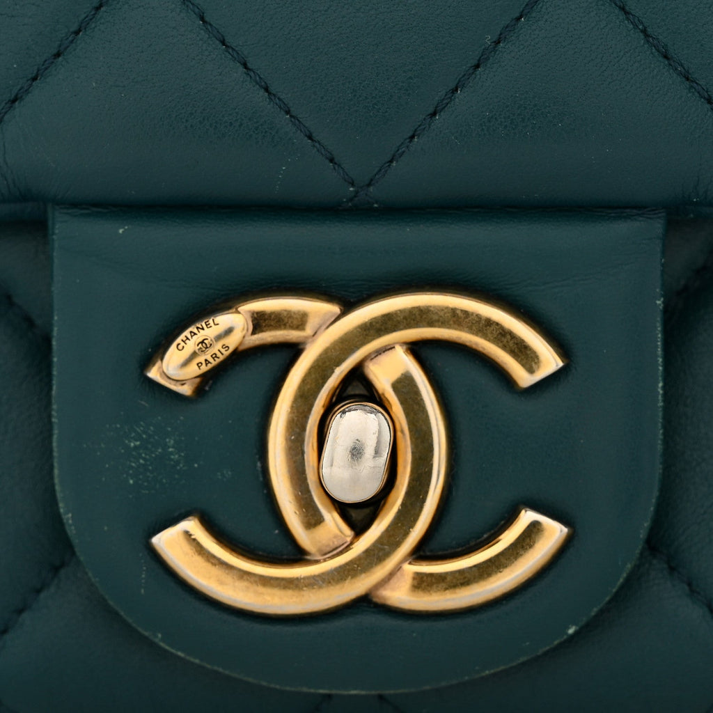 Lambskin Quilted Mini Rectangular Flap Dark Blue