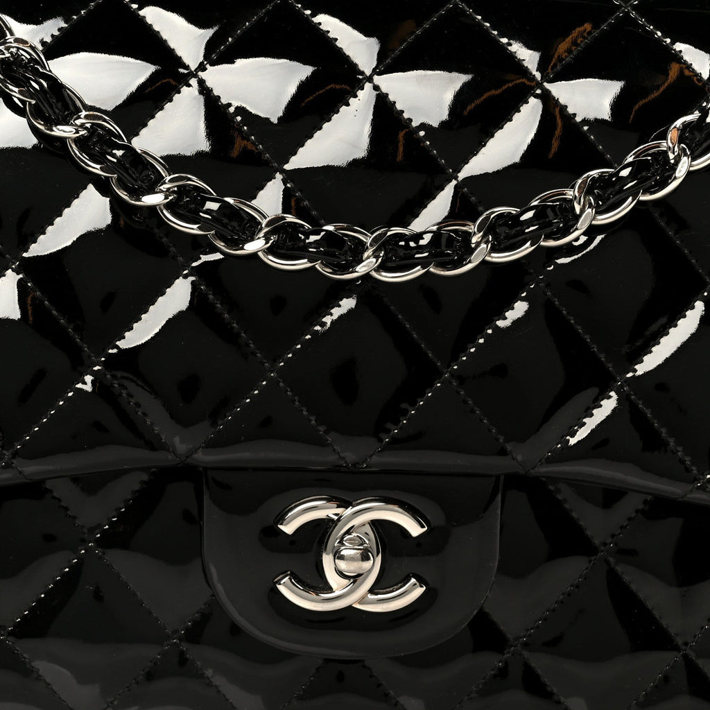 Patent Quilted Jumbo Double Flap Black