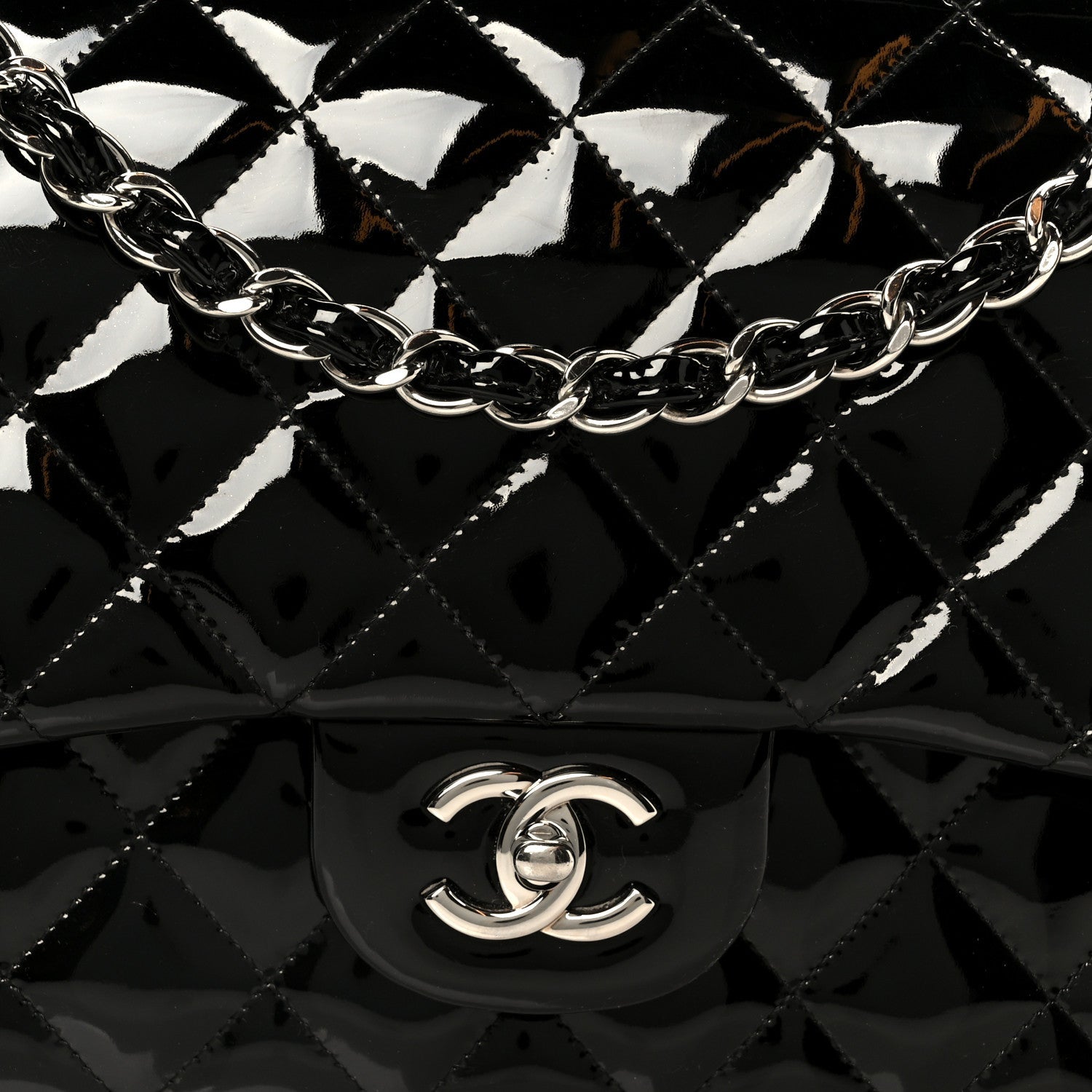 Patent Quilted Jumbo Double Flap Black