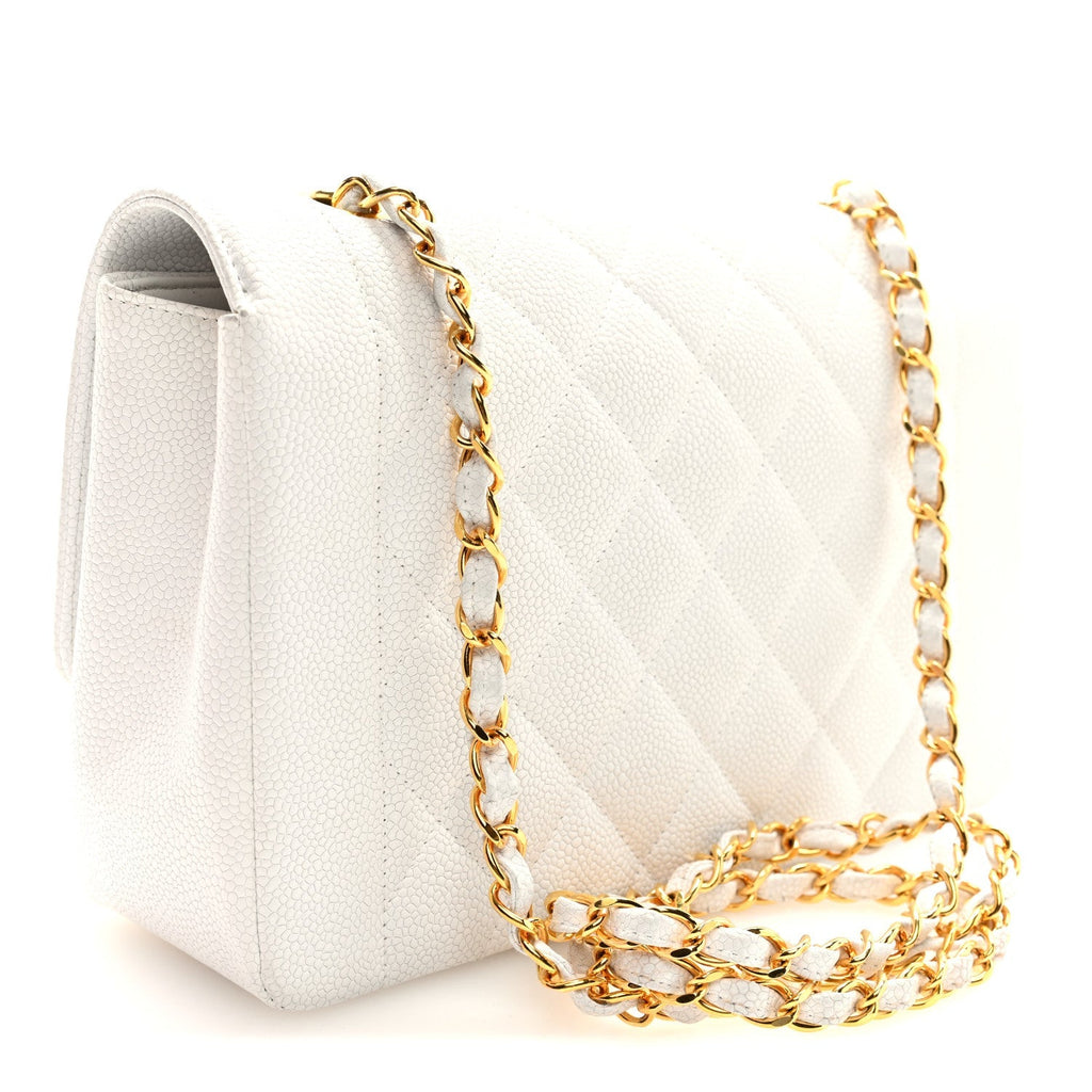 Caviar Quilted Medium Single Flap White